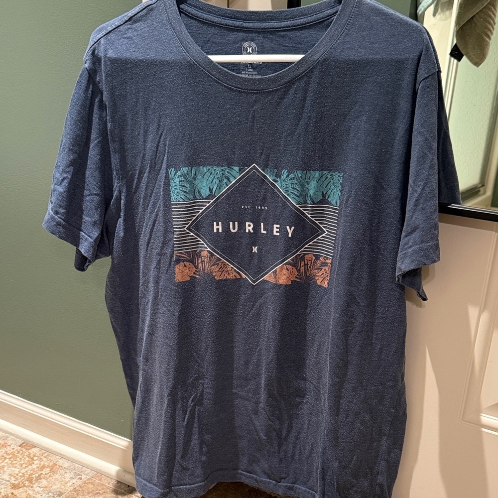 Hurley Navy Graphic Short Sleeve Tee with Teal and Rust Accents